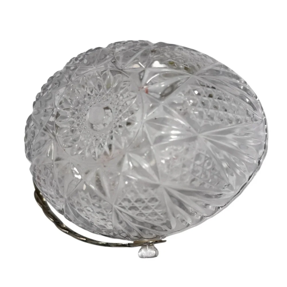 Vintage Mikasa Cut Glass Crystal Basket Candy Dish Silver Tone Twisted Handle